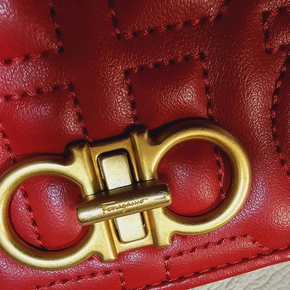 Salvatore Ferragamo WOC Scarlet Red Wallet on Chain Authentic Bag Crossb… - Picture 9 of 15
